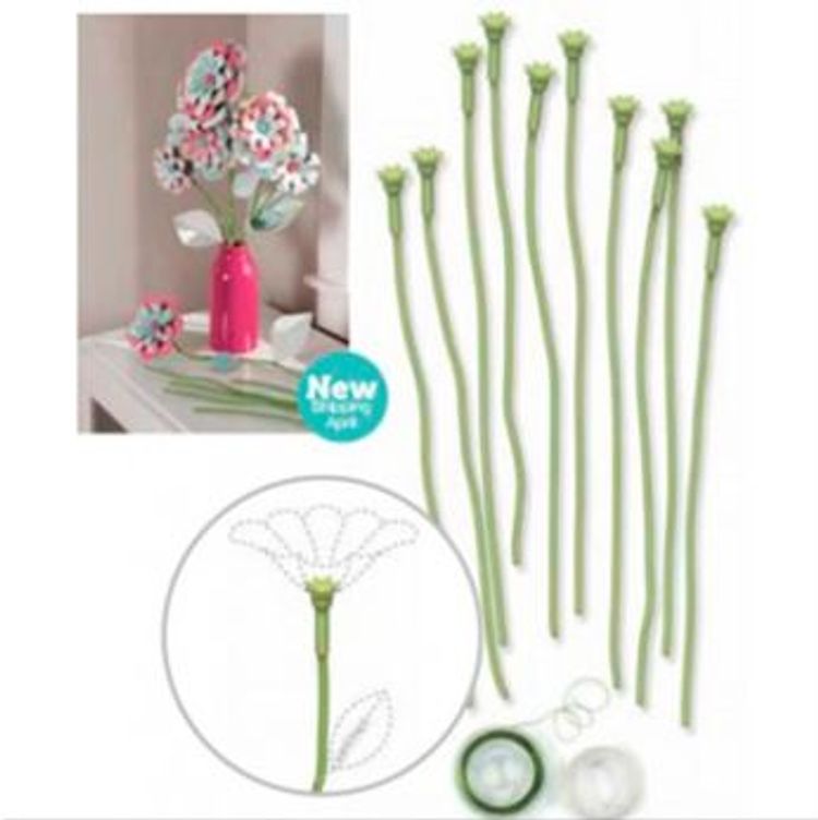 Crea un hermoso ramo de flores de papel, con tu Tablero de Perforación de Flores añadiendo éste sencillo kit de tallos flexibles. 
