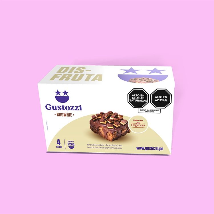 Pack de 4 unidades de Brownies con toppings de chocolate Princesa. Ideal para regalar y/o compartir.
