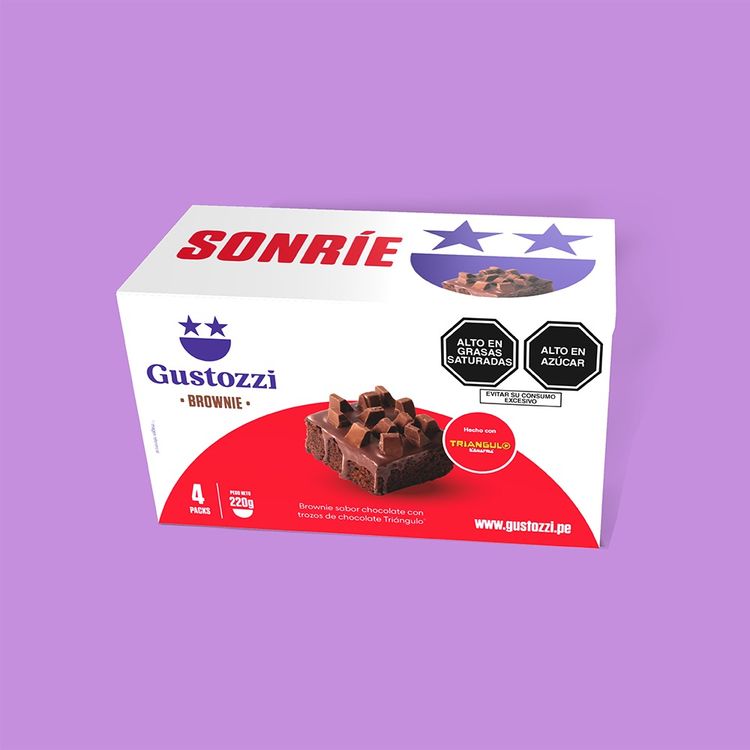 Pack de 4 unidades de Brownies con toppings (trozos) de chocolate Triángulo. Ideal para regalar y/o compartir.
