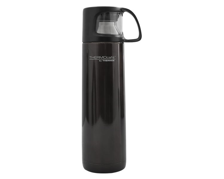 Características:

Capacidad: 500ml. colores: marrón y negro.
	Material: acero inoxidable.
	Mantiene la temperatura ideal.
	Tapa exterior, se puede utilizar como taza.
	Tapa de giro medio.
	Sistema anti derrame.
	Conserva líquidos fríos (24 horas) y calientes (8 horas).
	No retiene olores.
	Medidas: 25.2 cm x 7 cm x 9.2 cm (alto x ancho x longitud)
