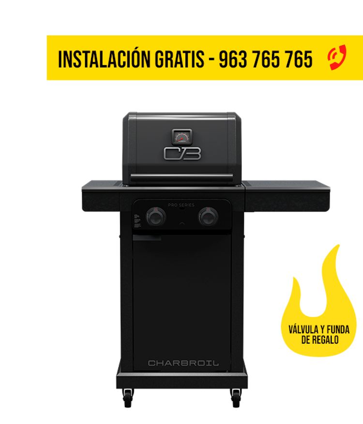 Con este equipo compacto de 2 quemadores, podrás transformar fácilmente tu parrilla a plancha. Con la tecnología TRU-Infrared, se obtiene una distribución uniforme del calor sin puntos fríos, evitando llamaradas.

Sella los alimentos, manteniéndolos jugosos y con agradable sabor. Sus rejillas de hierro fundido recubiertas de porcelana, son fáciles de limpiar e ideales para lograr marcas de sellado perfectas.

Plancha: superficie de acero que distribuye el calor de manera uniforme para un rendimiento óptimo. Cuenta con ranura trasera para drenar el exceso de grasa.

Características:


	Encendido eléctrico, con botón interruptor Surefire™.
	Rejillas recubiertas de porcelana, fáciles de limpiar.
	Plancha de acero que distribuye el calor de manera uniforme.
	2 quemadores.
	Medidor de temperatura incorporado en la tapa, para un mejor control de calor.
	1 puerta delantera.
	Estante lateral plegable.
	Bandeja para recolección de grasa, facilita limpieza. 
	Ruedas para alto uso, mejora estabilidad y movilidad.
	Incluye válvula y funda.

