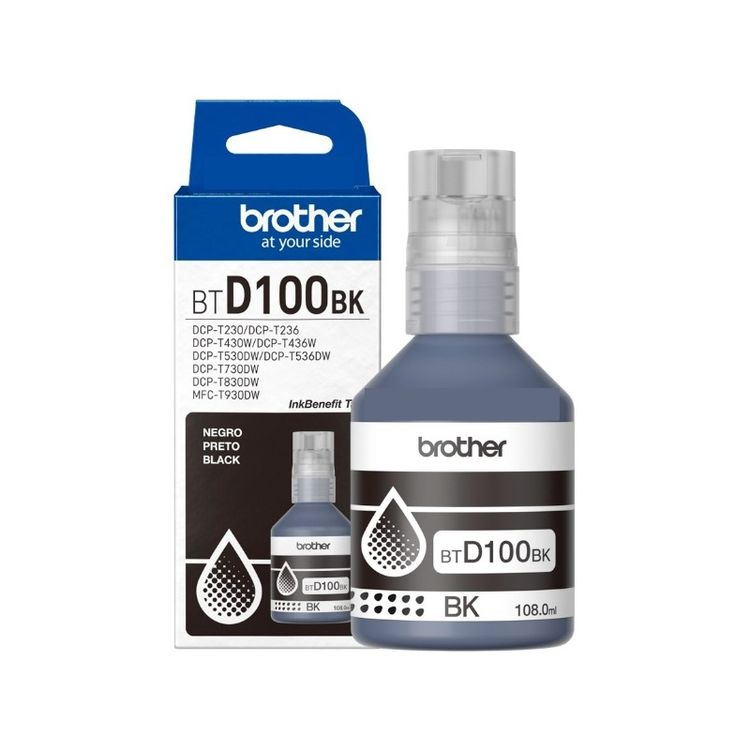 La botella de tinta de color negro de ultra alto rendimiento BTD100BK de la serie InkBenefit Tank de Brother proporciona negros intensos y nítidos para una impresión de calidad profesional. La innovadora botella de tinta antiderrames reabastece el tanque en segundos. Imprime hasta 7.500 páginas.


	La tinta BTD100BK original de Brother se utiliza con las impresoras multifuncionales de inyección de tinta MFC-T930DW, DCP-T830DW, DCP-T730DW, DCP-T530DW, DCP-T430W y DCP-T230 de Brother.
	Compatible: Impresoras Brother DCP-T230, DCP-T430W, DCP-T530DW, DCP-T536DW, DCP-T730DW y MFC-T930DW TINTA BROTHER BTD100BK BLACK P/ T230D/ T430DW/ T530DW/ T730DW/ T830DW/ T930DW


 
