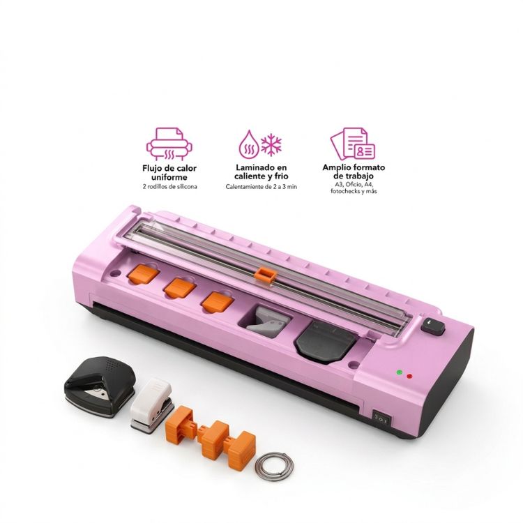 

La Laminadora y Enmicadora 8 en 1 Multi 588 de CBIT es una herramienta multifuncional diseñada para manualidades, oficina y proyectos de impresión. 


 









	8 funciones en 1: Incluye laminado en caliente, laminado en frío, perforador,  guillotina, argollas de llavero, esquinero redondeador y tres tipos de cuchillas (recta, ondulada y perforada). 

	
	
	 
	
	
	
	Calentamiento rápido: Lista para usar en 2 a 3 minutos. 
	
	
	 
	
	
	
	Compatibilidad: Acepta micas de hasta 125 micrones y un ancho máximo de laminación de 325 mm (tamaño A3). 
	
	
	 
	
	
	
	Acabado profesional: Ofrece un laminado uniforme sin burbujas. 
	220V.




