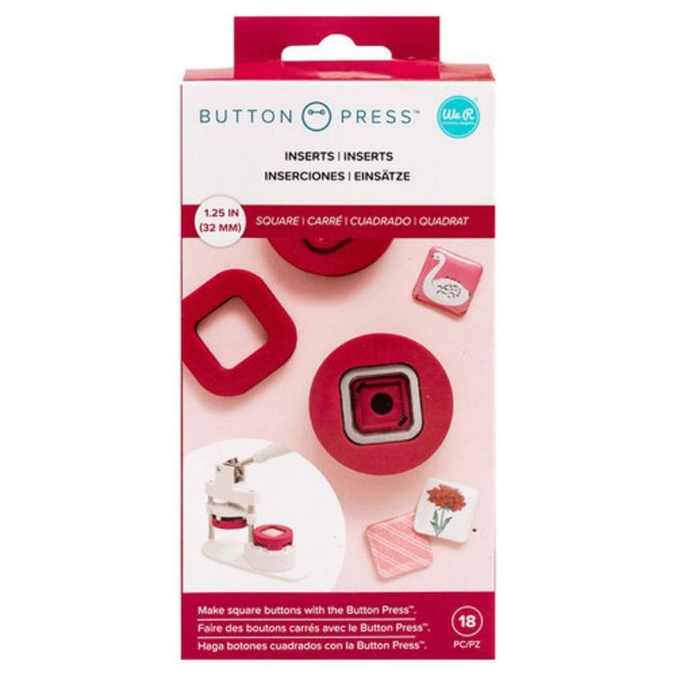 Realiza botones cuadrados con el inserto cuadrado para presionar botones.

En el paquete se incluye un inserto cuadrado intercambiable con piezas para hacer 5 botones cuadrados.
