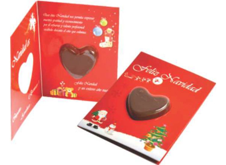 Este producto tiene una características especial ya que el chocolate esta troquelado y colocado en la tarjeta por sellado interno.
