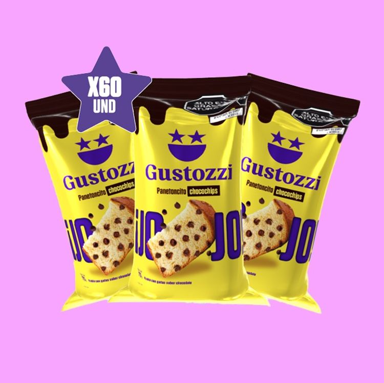 Panetoncitos chocochips de 70gr con la combinación del panetón y gotas de chocolate que es el mejor complemento

