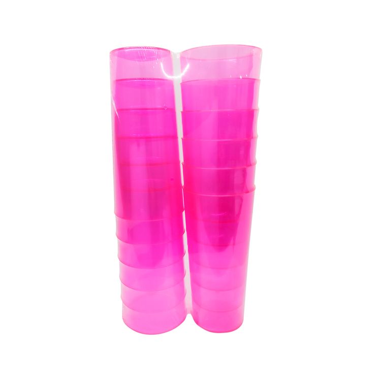 Pack de 12 vasos de 12 oz / 350 ml color rosado traslúcido.

Material: PSC

Capacidad: 12 onzas

Tipo de embalaje: Termoencogido.

Medidas: 14 cm Alto x 7 cm boca x 5 cm base

