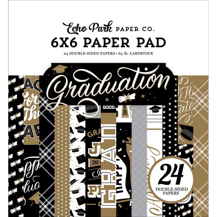 Colección Graduación de Echo Park. Este block de cartulinas cuenta con 24 hojas de papel de doble cara. Presenta los mismos diseños que los papeles de 12&quot; x 12&quot;, solo que en una versión más pequeña. Se puede usar en tarjetas, páginas de álbumes de recortes y álbumes de fotos de 6&quot; x 6&quot;, etiquetas, diarios, planificadores y otros proyectos de elaboración de papel y medios mixtos. Este papel no contiene ácido ni lignina. 

medidas: 15 cm x 15 cm

Equipo Scrapyart

